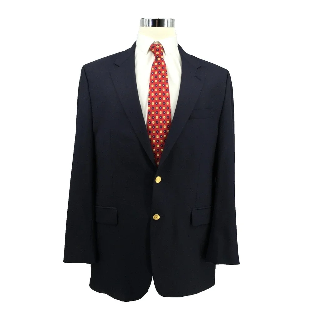 Chaps Ralph Lauren Mens Navy Blue 100% Wool 2-Button Blazer Sport Coat 44L